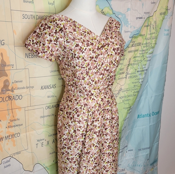 Vintage 1950s Floral Dress Off The Shoulder Cocktail Women's - Picture 5 of 14